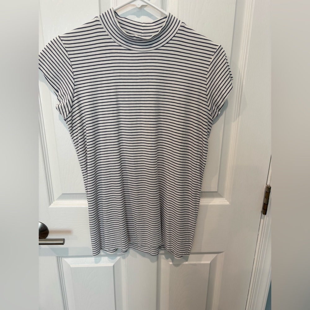 Striped Mock Neck Women's Top - White and Black, by White Birch